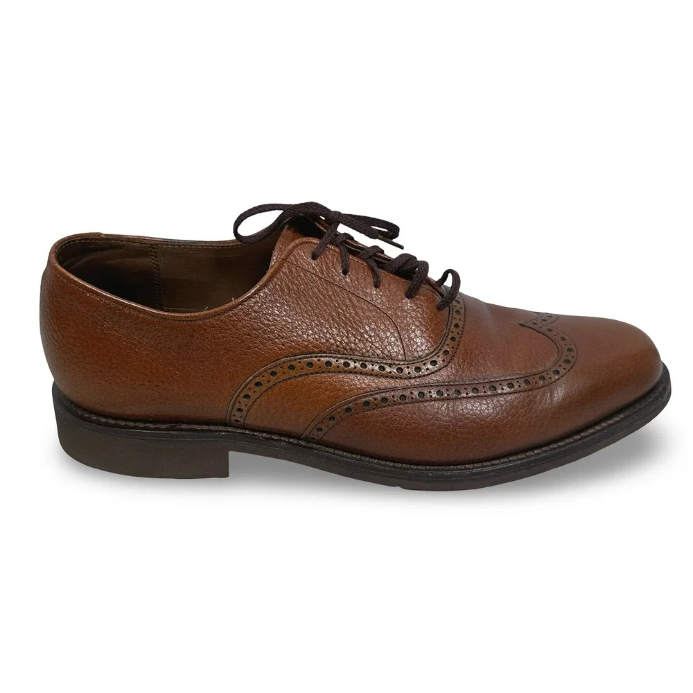 Walk-Over Mens Brown Pebbled Leather Wingtip Oxford Shoes 11‎ M Vibram Sole USA